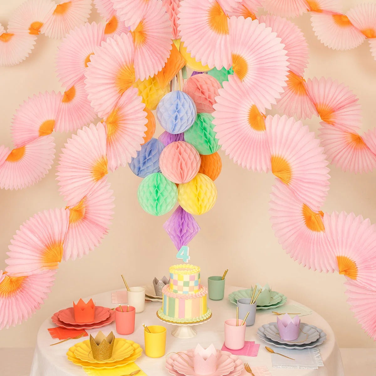 Pink Honeycomb Fan Party Garland